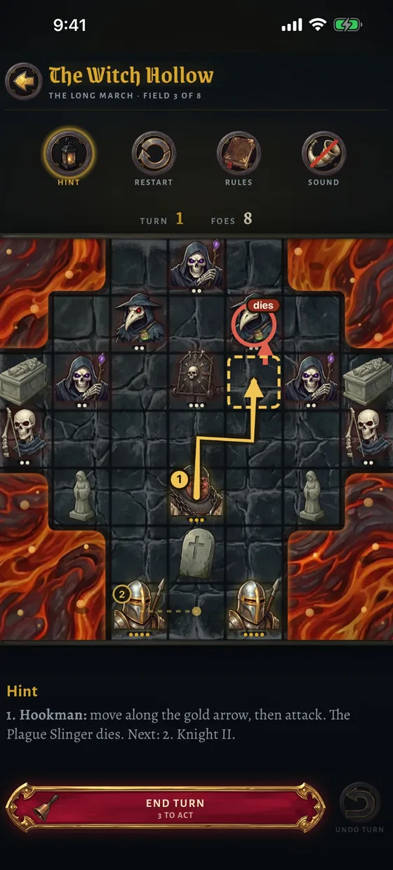 The Witch Hollow: a hint shows the Hookman's walk and the blow, and the Plague Slinger it kills